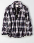American Eagle Outfitters Ae Lace-up Flannel Cabin Shirt