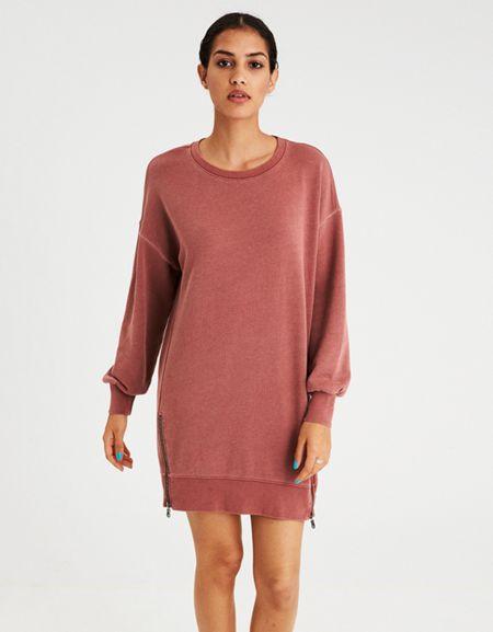 American Eagle Outfitters Ae Active Washed Balloon Sleeve Fleece Zipper Dress