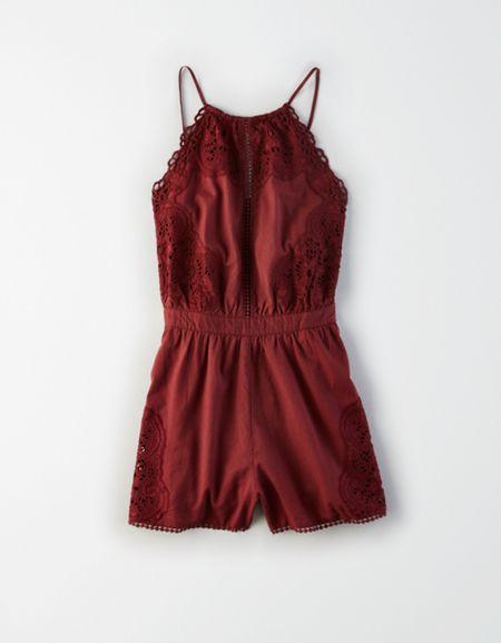 American Eagle Outfitters Ae Lace High Neck Romper