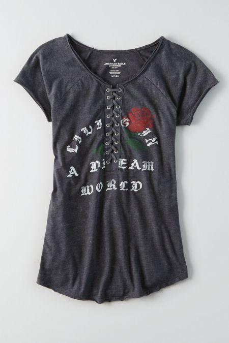 American Eagle Outfitters Ae Raglan Lace-up T-shirt