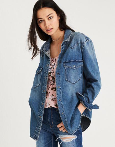 American Eagle Outfitters Ae Oversized Western Button-down Shirt