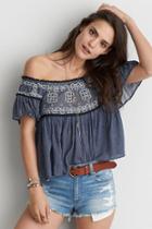 American Eagle Outfitters Ae Embroidered Off-the-shoulder Top