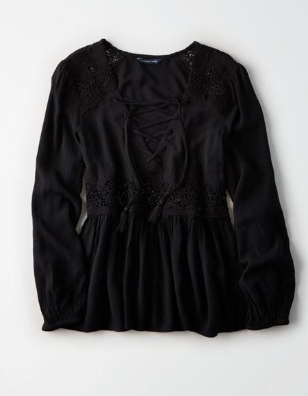 American Eagle Outfitters Ae Long Sleeve Lace Up Top