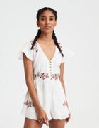 American Eagle Outfitters Ae Button Front Embroidered Romper