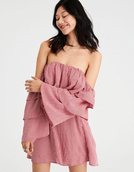 American Eagle Outfitters Ae Triple Ruffle Off-the-shoulder Dress