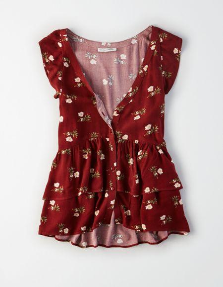 American Eagle Outfitters Ae Button Up Ruffle Top