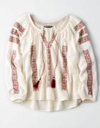 American Eagle Outfitters Ae Embroidered Tassel Blouse