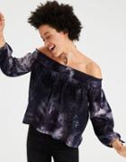 American Eagle Outfitters Ae Tie-dyed Velvet Off-the-shoulder Top
