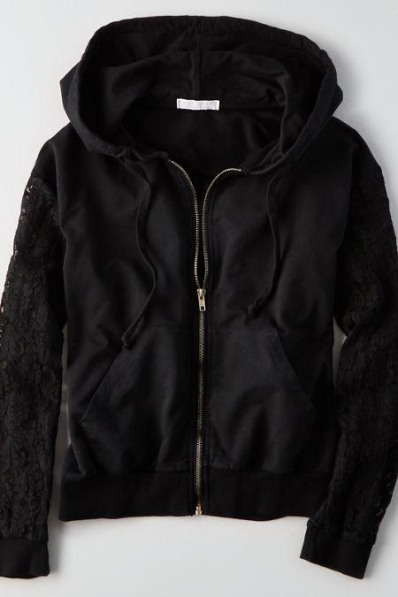 American Eagle Outfitters Don't Ask Why Lace Sleeve Hoodie