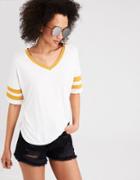 American Eagle Outfitters Ae Striped Sleeve V-neck T-shirt