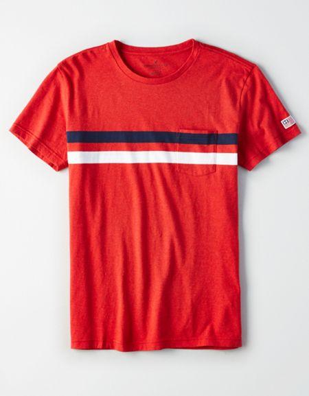 American Eagle Outfitters Ae Americana Striped Pocket T-shirt