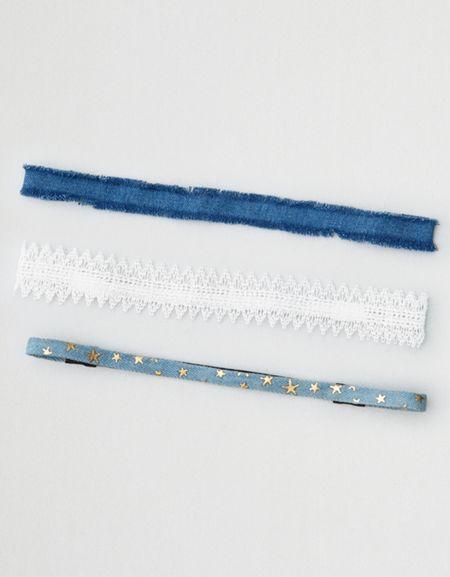 American Eagle Outfitters Ae Denim And White Headband Set