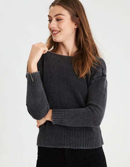 American Eagle Outfitters Ae Acid Washed Twist Back Pullover Sweater