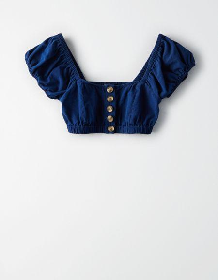 American Eagle Outfitters Ae Button Front Bubble Crop Top