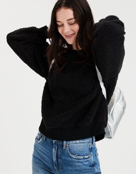 American Eagle Outfitters Ae Fuzzy Sherpa Crewneck Sweatshirt