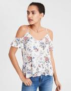 American Eagle Outfitters Ae Soft & Sexy Cold Shoulder Ruffle Tee