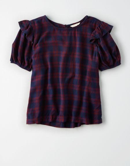 American Eagle Outfitters Ae Plaid Short Sleeve Top
