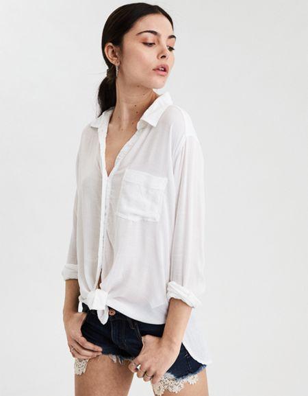 American Eagle Outfitters Ae Tie-front Buttondown Shirt
