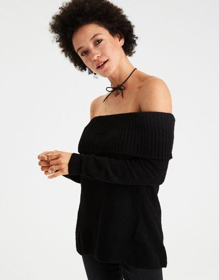 American Eagle Outfitters Ae Off-the-shoulder Foldover Sweater