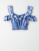 American Eagle Outfitters Ae Embroidered Cold Shoulder Crop Top
