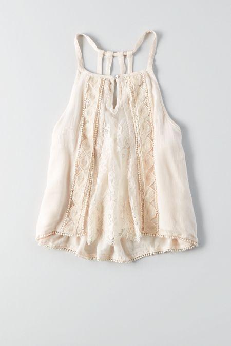 American Eagle Outfitters Ae Hi-neck Lace Trim Cami