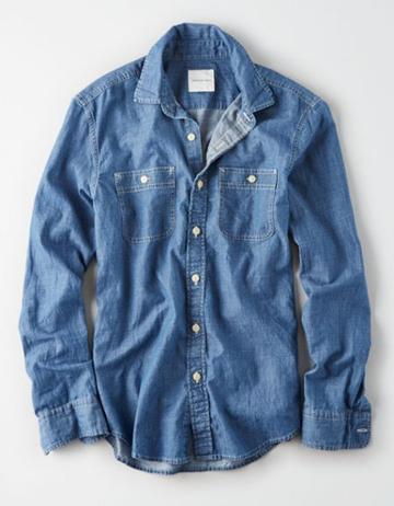 American Eagle Outfitters Ae Chambray Denim Buton-down Shirt