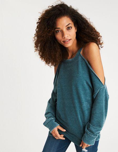 American Eagle Outfitters Ae Cold Shoulder Sweatshirt