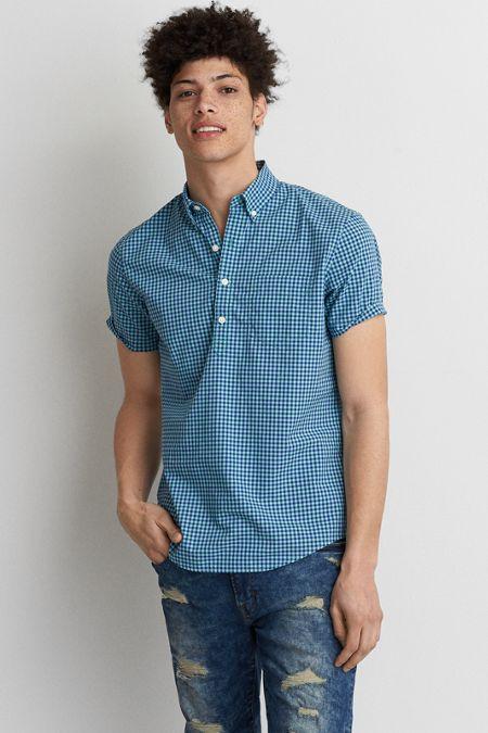 American Eagle Outfitters Ae Short Sleeve Plaid Popover Shirt