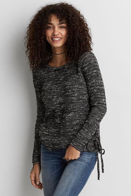 American Eagle Outfitters Ae Marled Lace-up Sweater