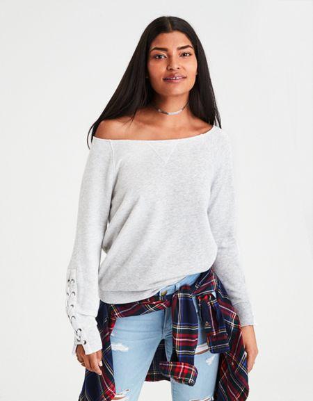 American Eagle Outfitters Ae Lace-up-sleeve Sweatshirt