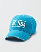 American Eagle Outfitters Ae Washed Teal Logo Strapback Hat