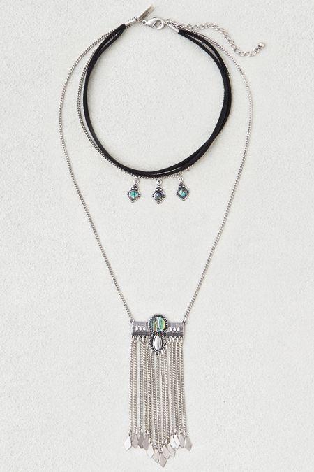 American Eagle Outfitters Ae Triple Layer Abalone Necklace