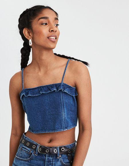 American Eagle Outfitters Ae Denim Corset Crop Top