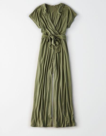 American Eagle Outfitters Don't Ask Why Collar Tie Waist Knit Jumpsuit