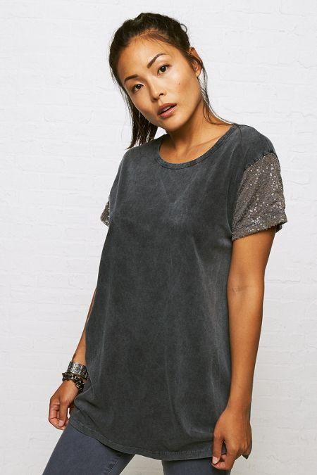 American Eagle Outfitters Don't Ask Why Sequin Sleeve T-shirt
