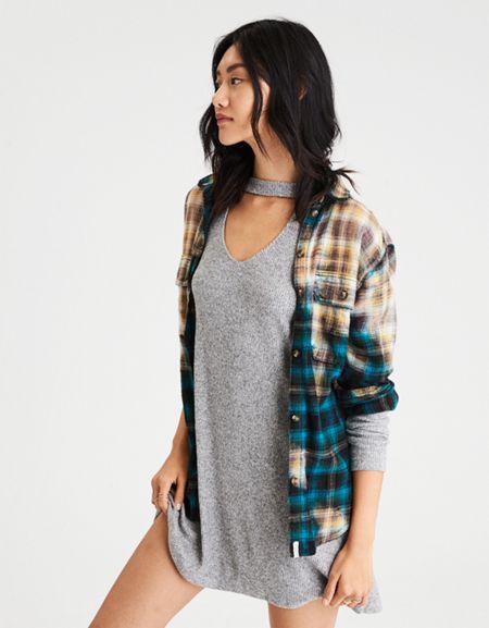American Eagle Outfitters Ae Ahh-mazingly Soft Ribbed Choker-collar Dress