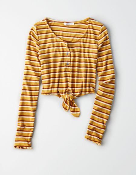 American Eagle Outfitters Dont Ask Why Cropped Tie-front Henley