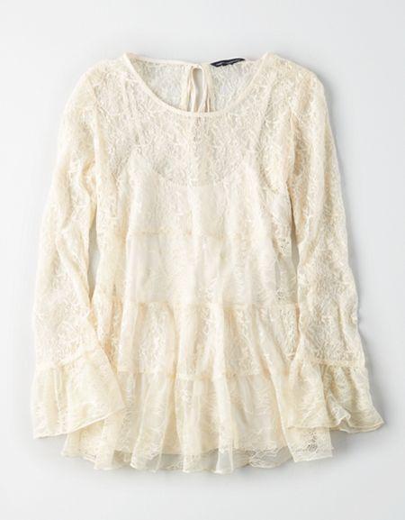 American Eagle Outfitters Ae Tiered Lace Bell-sleeve Tunic