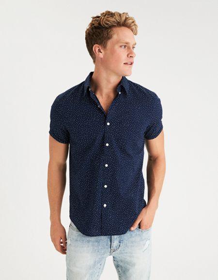 American Eagle Outfitters Ae Micro Dot Short Sleeve Poplin Shirt