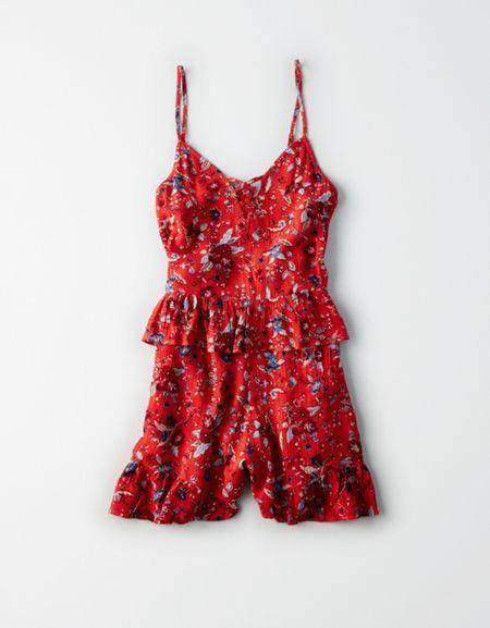 American Eagle Outfitters Ae Printed Ruffle Overlay Romper