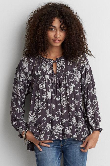 American Eagle Outfitters Ae Ruffle Peasant Top