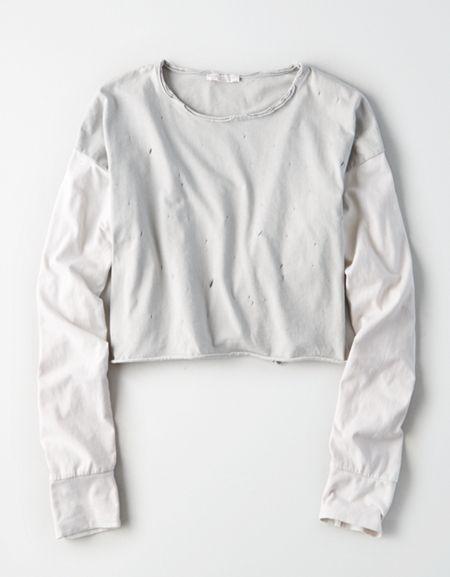 American Eagle Outfitters Don't Ask Why Destroy Cropped Baseball Tee