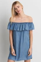American Eagle Outfitters Ae Off-the-shoulder Chambray Dress