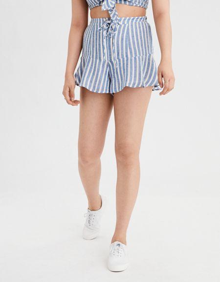 American Eagle Outfitters Ae Lace-up Linen Ruffle Short