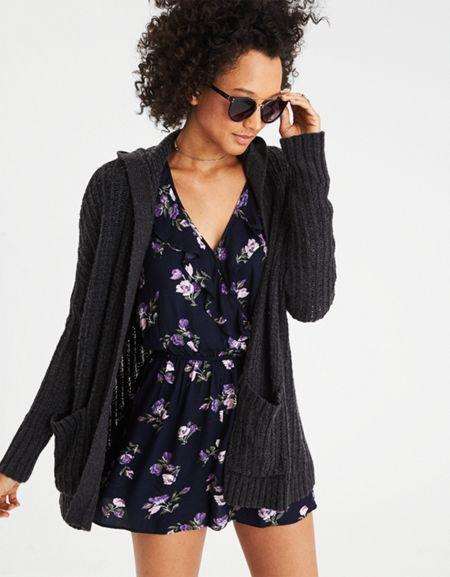 American Eagle Outfitters Ae Hooded Oversized Open Cardigan