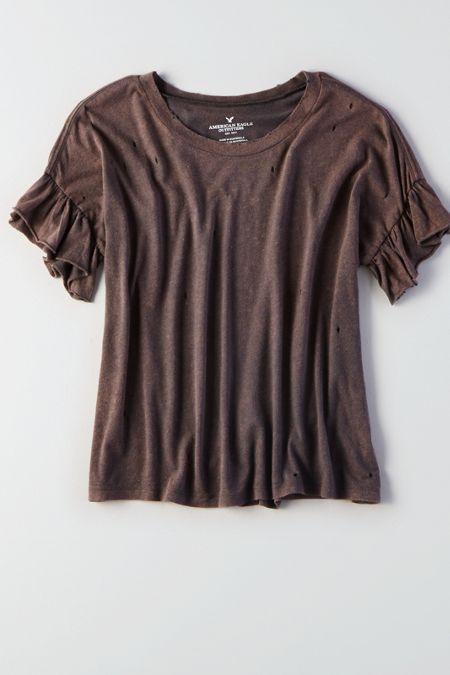 American Eagle Outfitters Ae Distressed Ruffle Sleeve T-shirt