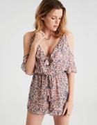 American Eagle Outfitters Ae Cold Shoulder Wrap Front Bell Sleeve Romper