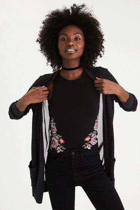 American Eagle Outfitters Ae Mesh-lined Long Cardigan