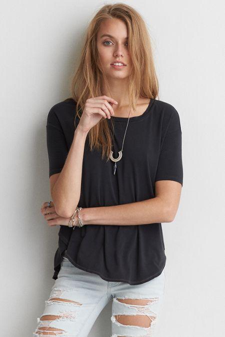 American Eagle Outfitters Ae Soft & Sexy Mixed Fabric T-shirt