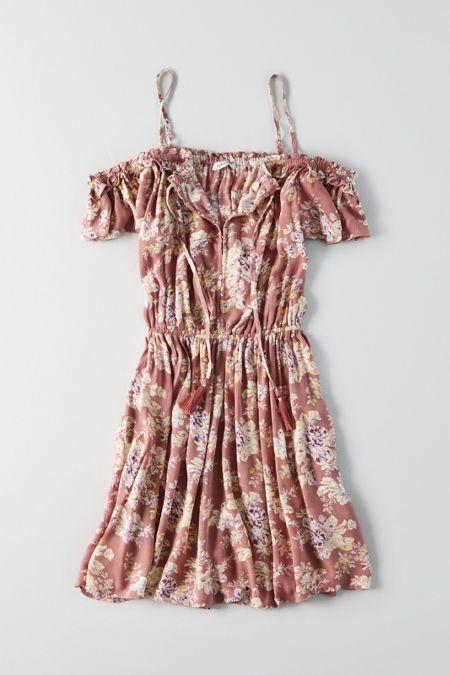 American Eagle Outfitters Ae Cold Shoulder Tassel Tie Dress